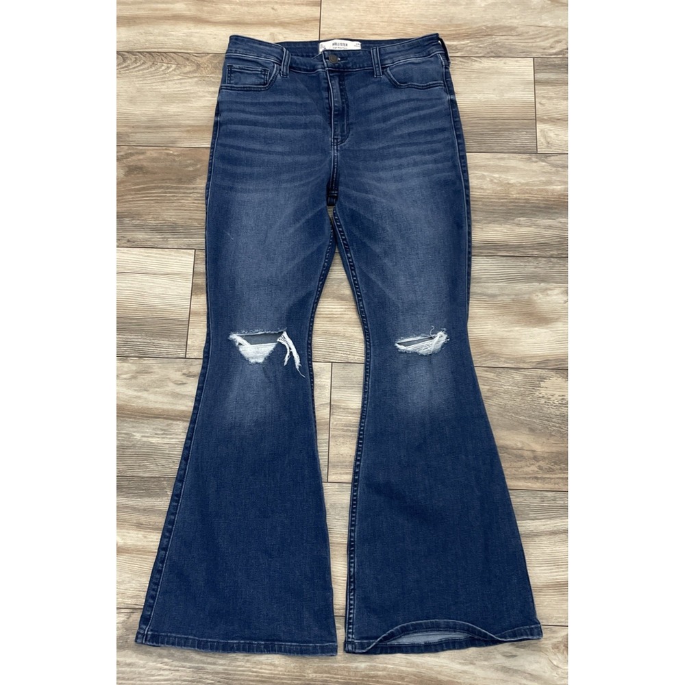 Hollister High-Rise Flare Jeans Womens 10R/W30 Blue Denim Med Wash Stretch